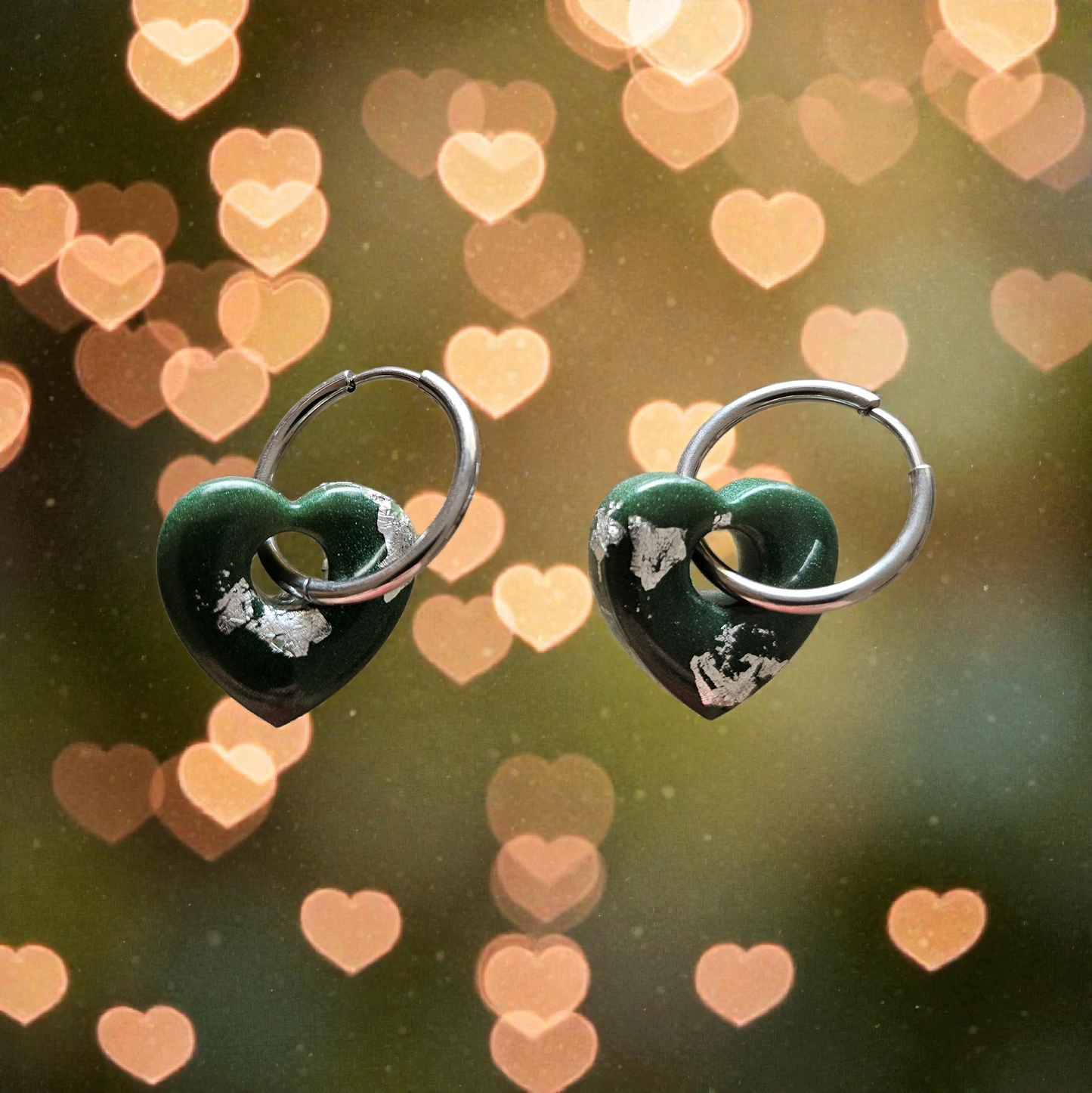 Pampilles coeur kaki argent