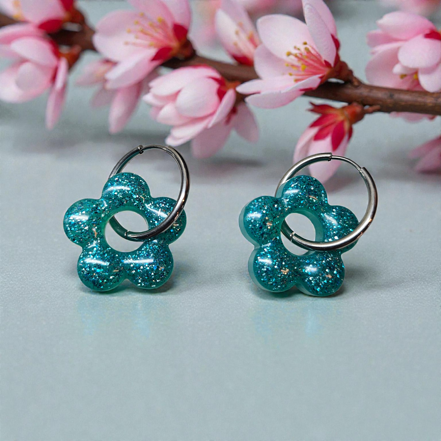 Pampilles fleurs turquoise