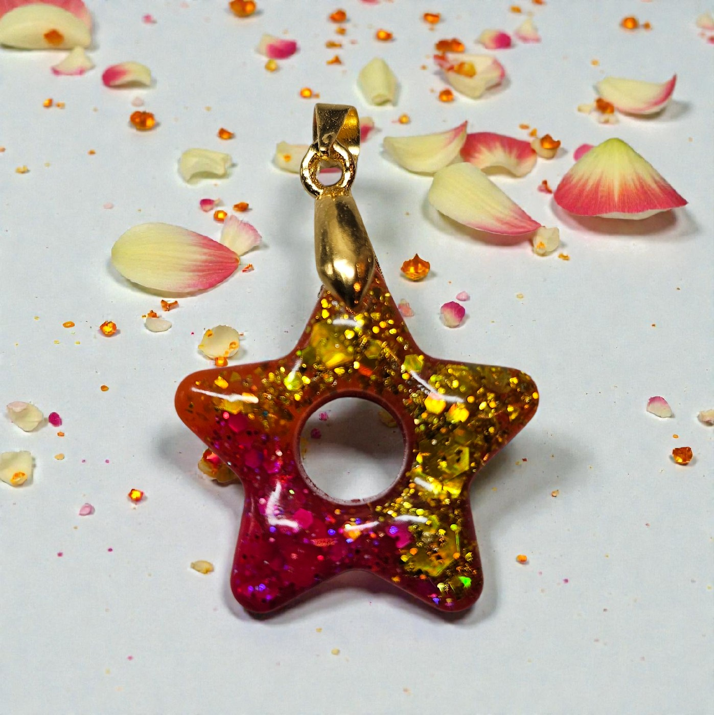 Pendentif étoile multicolores à paillettes doré