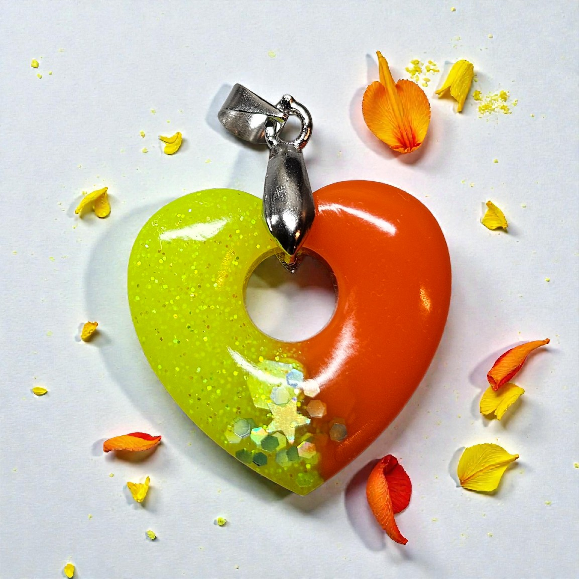 Pendentif coeur orange/jaune