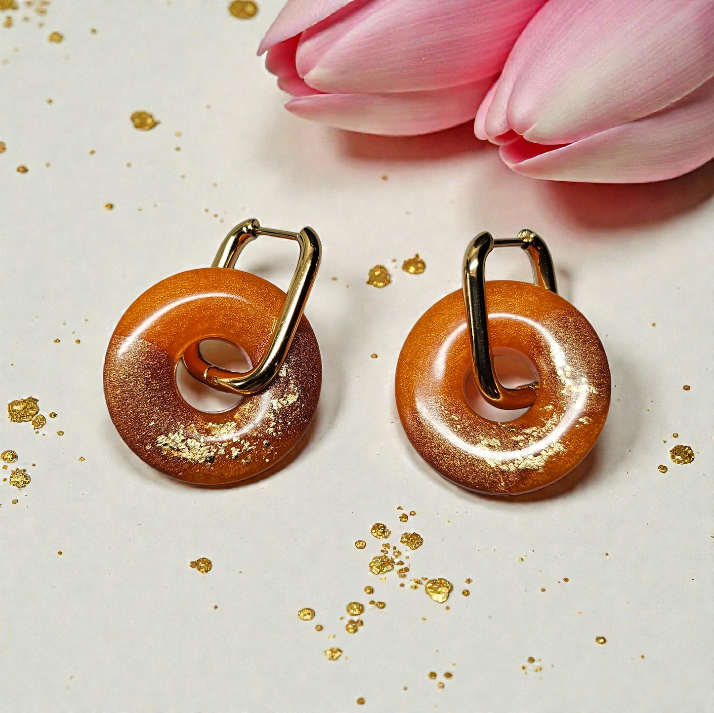 Pampilles cercles orange/marron or