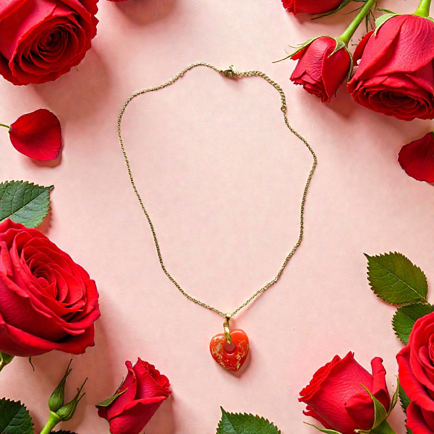 Pendentif coeur rouge or