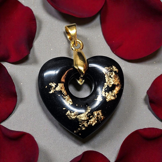 Pendentif coeur noir or