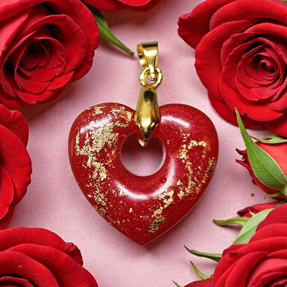 Pendentif coeur rouge or